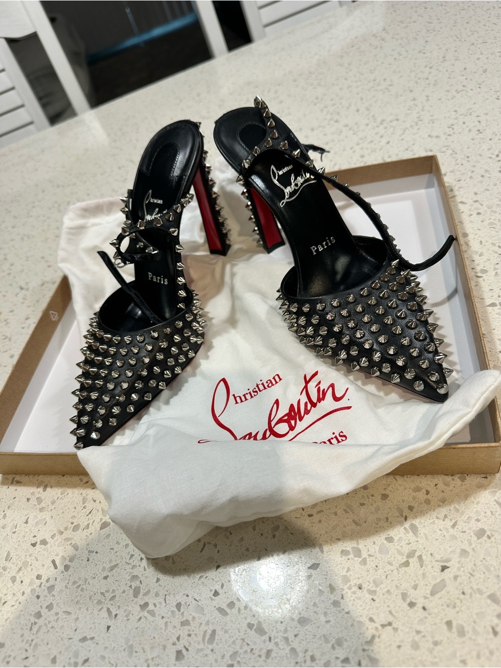 Christian Louboutin Black Spike-Embellished Pointed Slingback Heels
